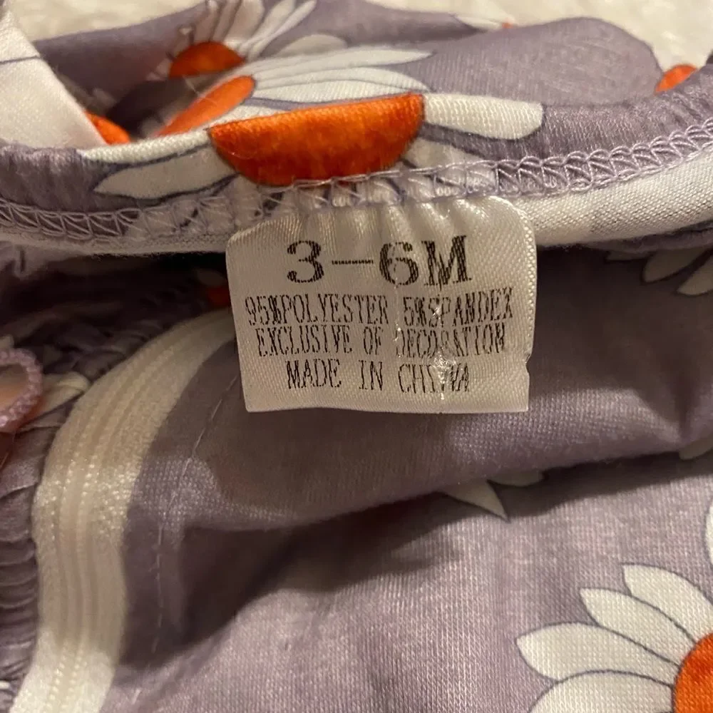 3-6M Gray & White & Orange Daisy Footless Onesie
